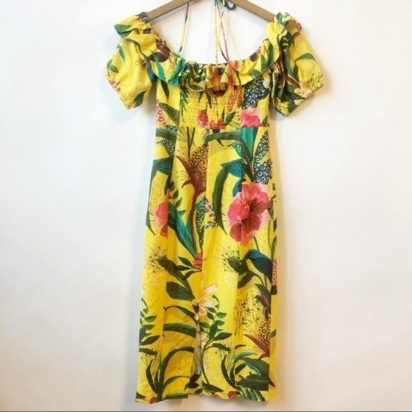 FARM Rio Golden Jungle Floral Linen Midi Dress - Picture 10 of 13